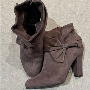 Impo Brown Suede Heeled Boots with Bow